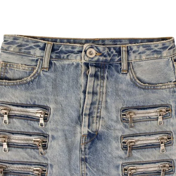UNRAVEL PROJECT Denim Zip-Pocket Mini Skirt Size 26 $735